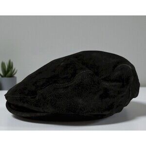Vintage Pig Suede Cap Hat Newsboy Cabbie Black Snap Adjustable Buckle Union Made